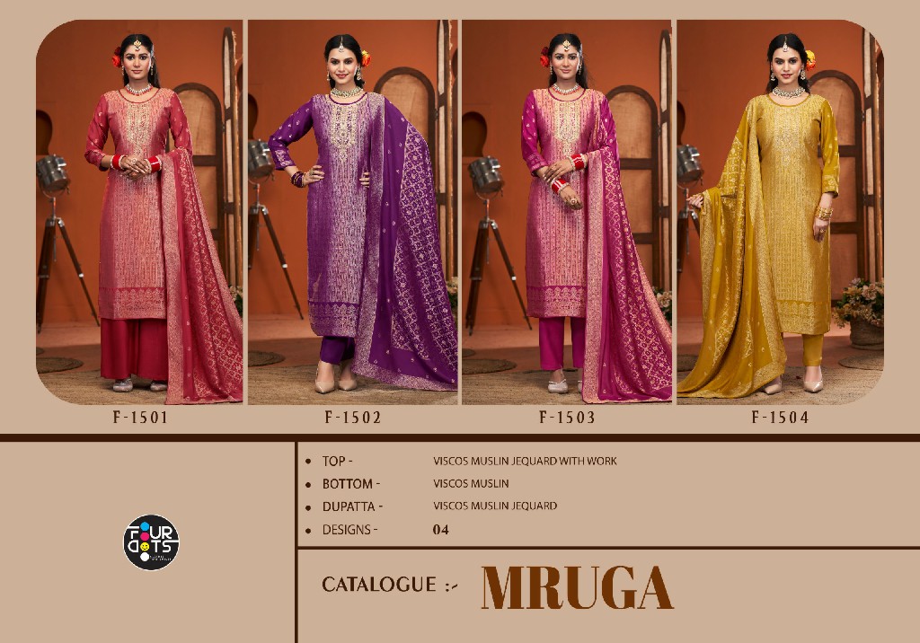 Fourdots Mruga Wholesale Viscose Muslin Jacquard Work Dress Material