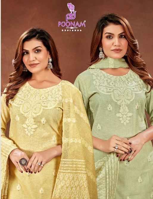 Poonam Cotton Candy Wholesale Linen Blend Cotton Readymade Suits