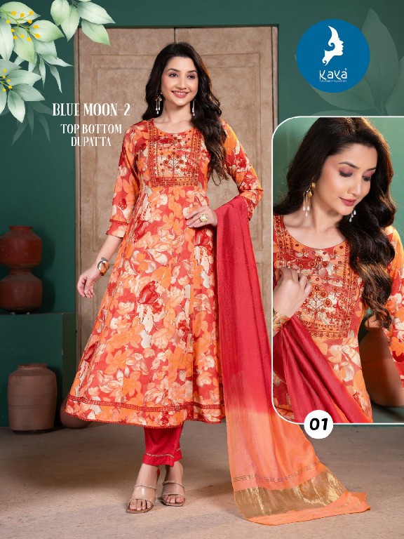 Kaya Blue Moon Vol-2 Wholesale Umbrella Cut Top With Pant And Dupatta