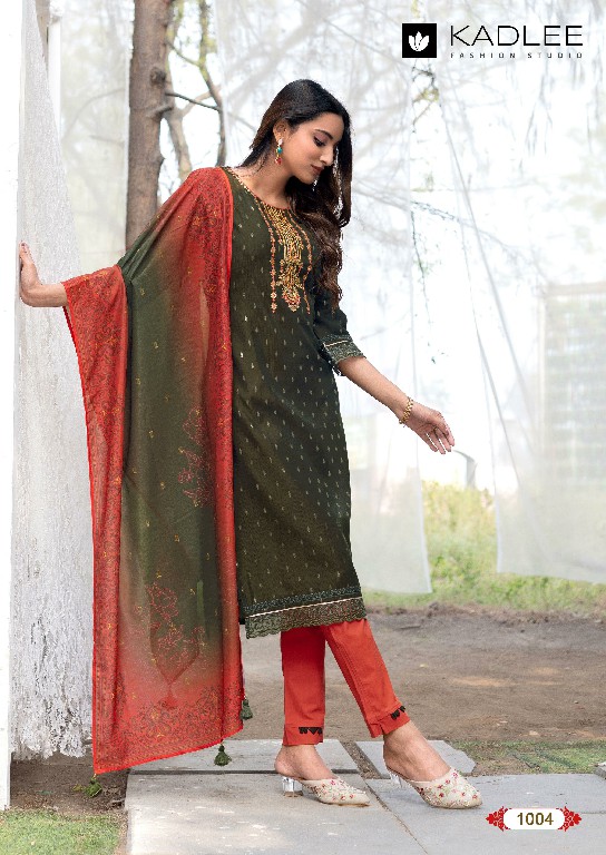 Kadlee Divaine Wholesale Vetican Foil Print Kurti With Pant And Dupatta