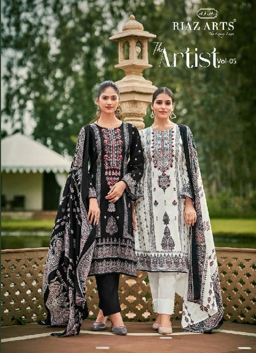 RIAZ ARTS THE ARTIST VOL 5 PRINT HEAVY PAKISTANI NECK EMBROIDERY SALWAR KAMEEZ
