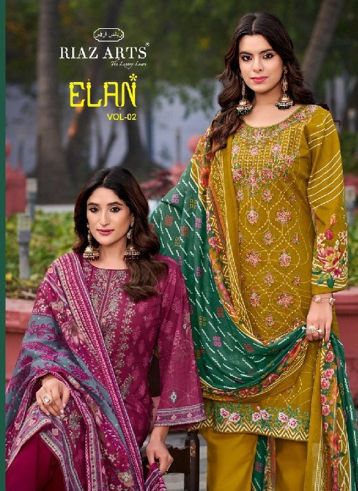 Riaz Arts Elan Vol-2 Wholesale Pure Pakistani Lawn Cotton With Work Dress Material