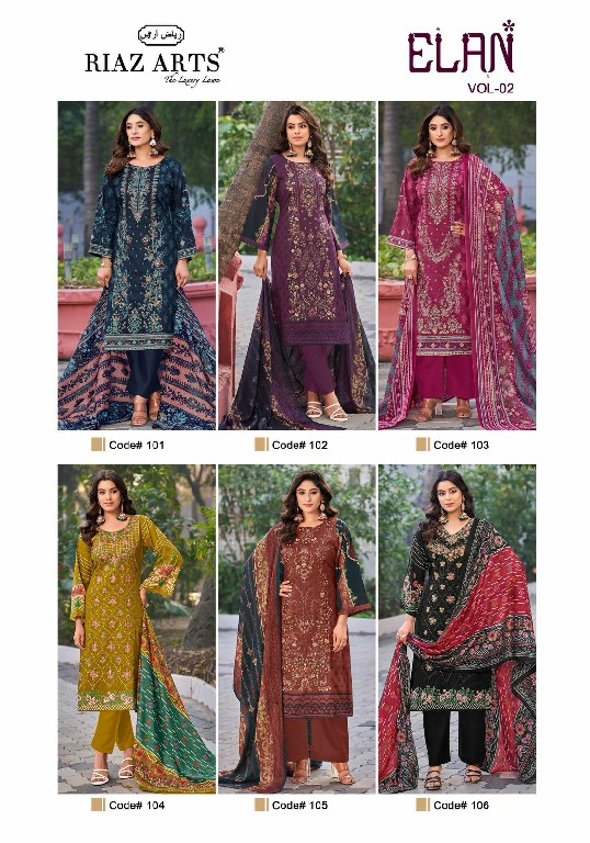 Riaz Arts Elan Vol-2 Wholesale Pure Pakistani Lawn Cotton With Work Dress Material