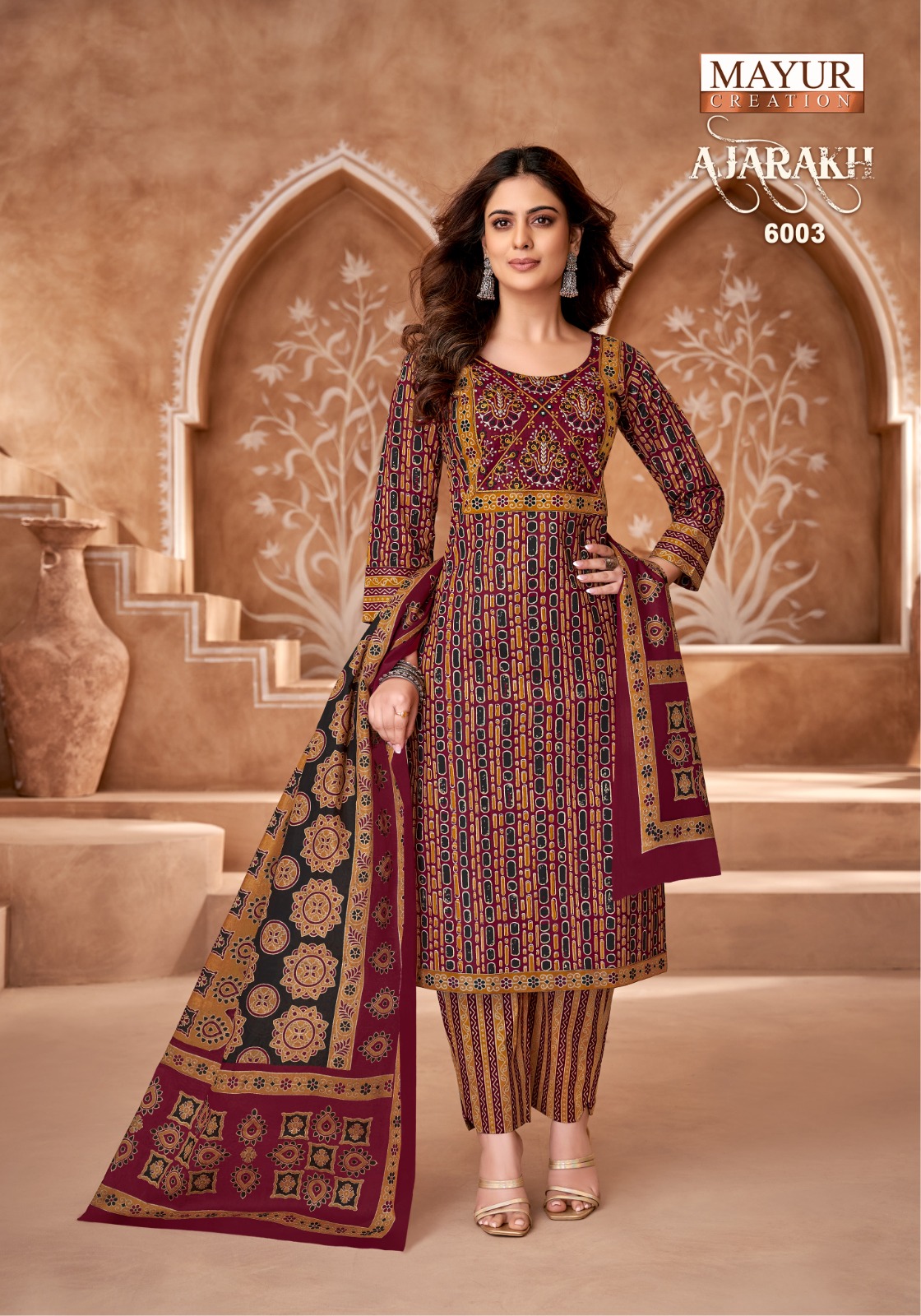 MAYUR CREATION AJARAKH VOL 6 COTTON THREAD WORK READYMADE 3PCS SET
