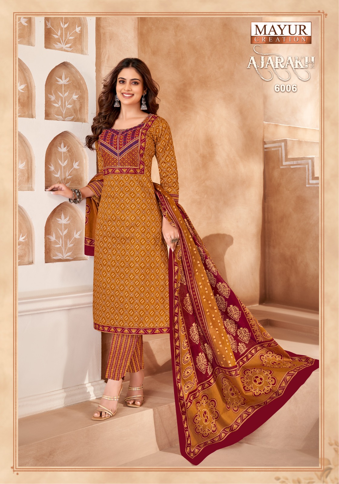 MAYUR CREATION AJARAKH VOL 6 COTTON THREAD WORK READYMADE 3PCS SET