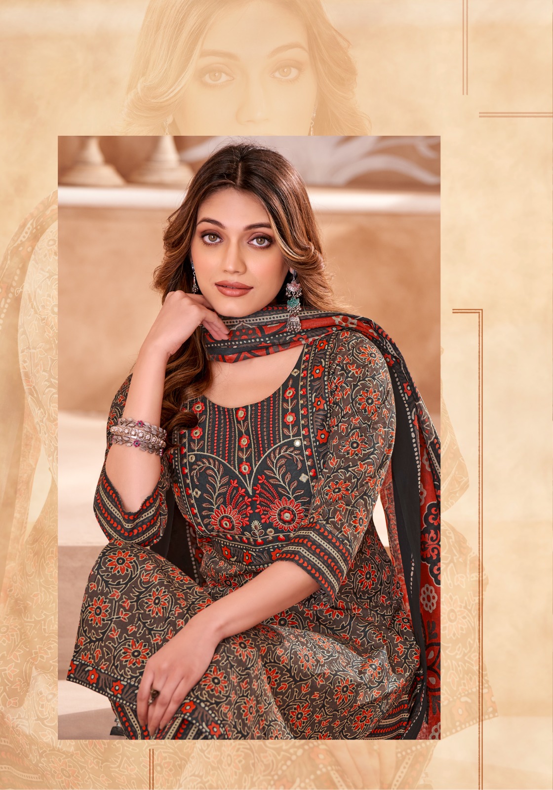 MAYUR CREATION AJARAKH VOL 6 COTTON THREAD WORK READYMADE 3PCS SET