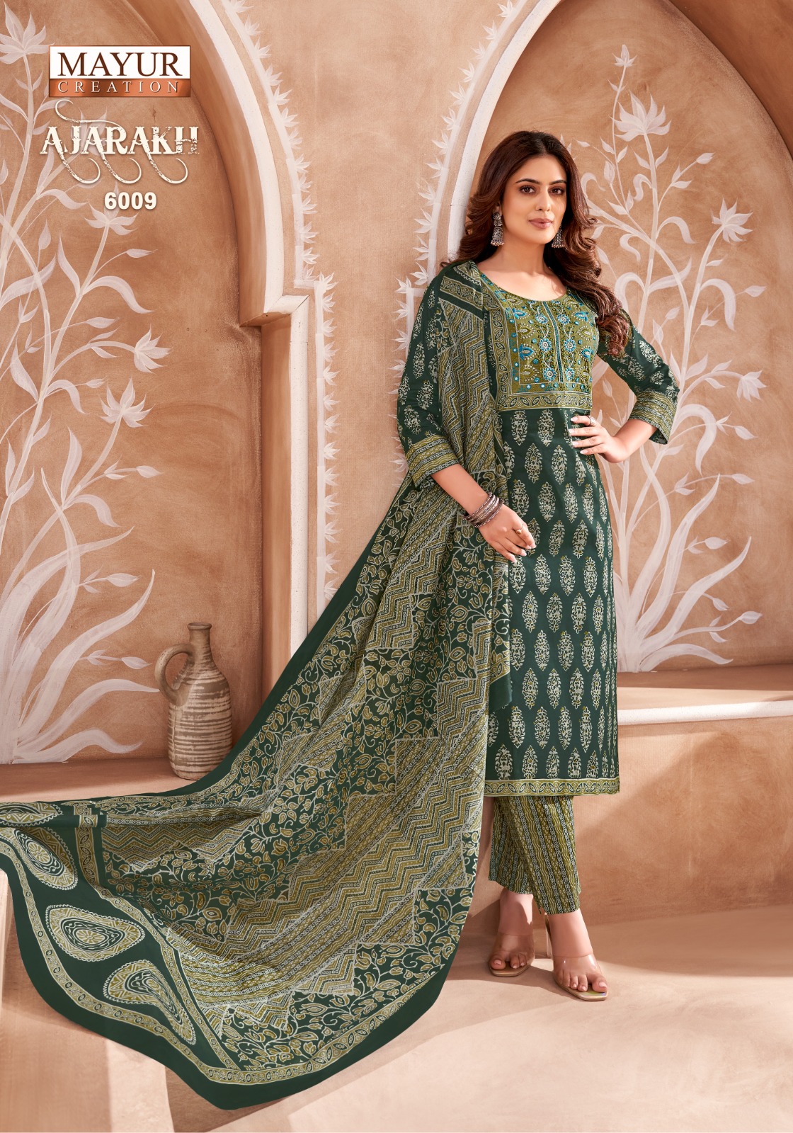 MAYUR CREATION AJARAKH VOL 6 COTTON THREAD WORK READYMADE 3PCS SET
