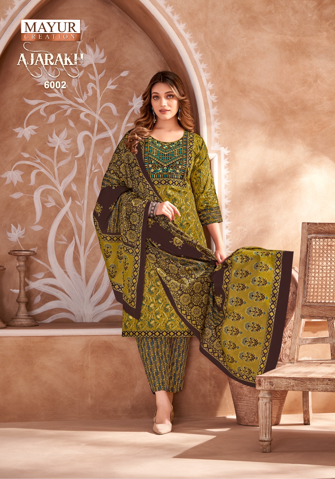 MAYUR CREATION AJARAKH VOL 6 COTTON THREAD WORK READYMADE 3PCS SET