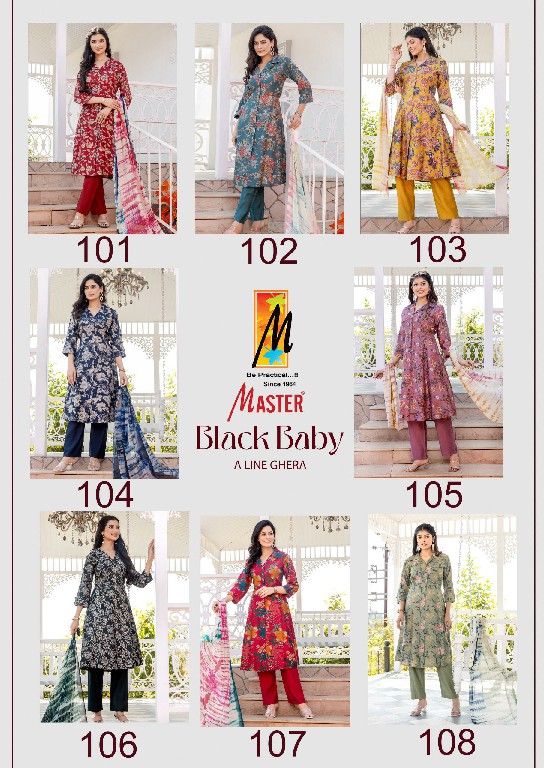 master black baby vertican print readymade fancy suit for ladies