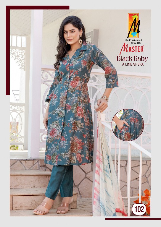 master black baby vertican print readymade fancy suit for ladies