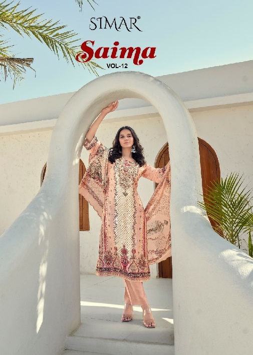 Glossy Simar Saima Vol-12 Wholesale Fine Cotton With Work Suits