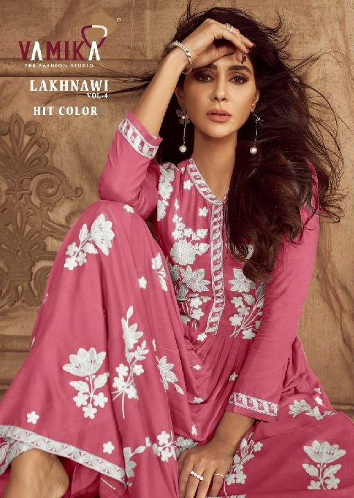 Vamika Lakhnawi Vol-4 Hit Color Wholesale Top With Plazo And Dupatta