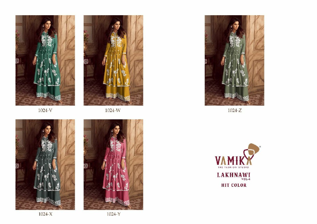 Vamika Lakhnawi Vol-4 Hit Color Wholesale Top With Plazo And Dupatta