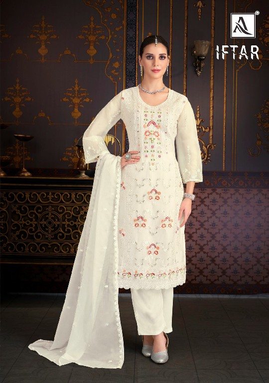 Alok Iftar Wholesale Heavy Organza Fancy Embroidery Work Dress Material