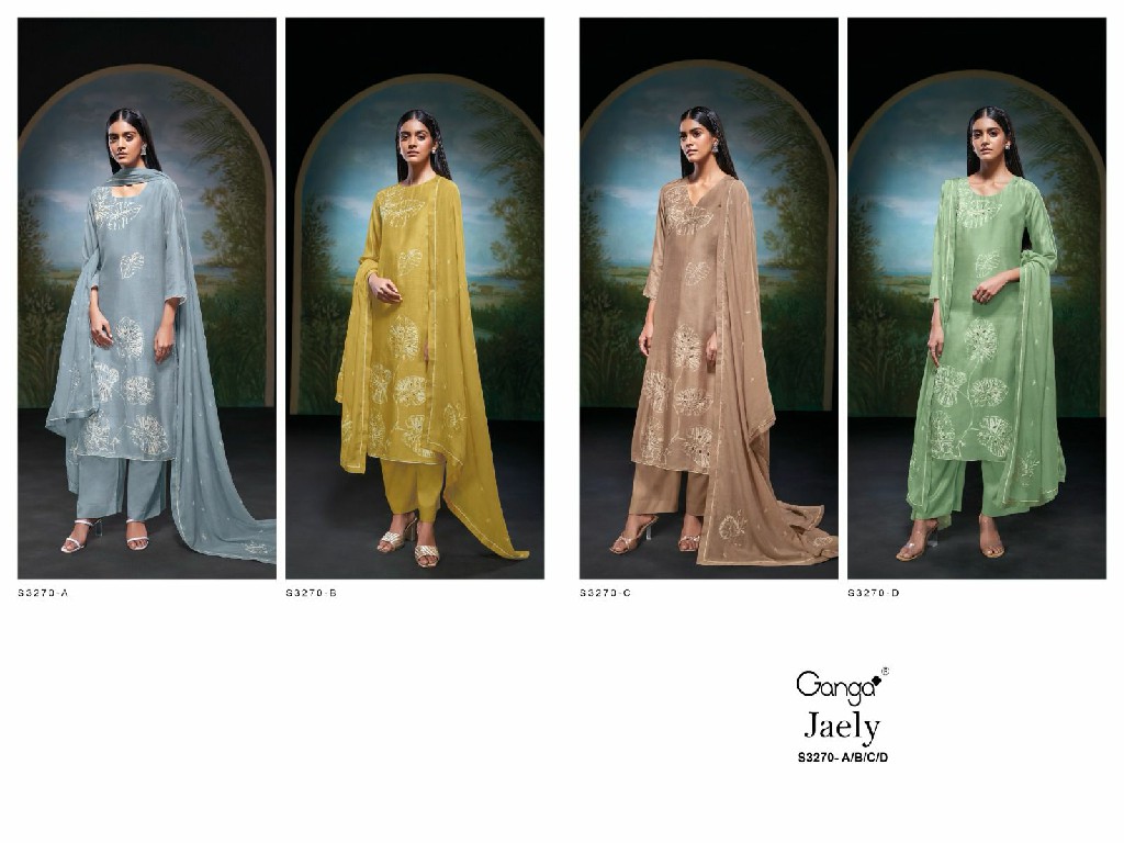 Ganga Jaely S3270 Wholesale Bemberg Silk With Embroidery Salwar Suits
