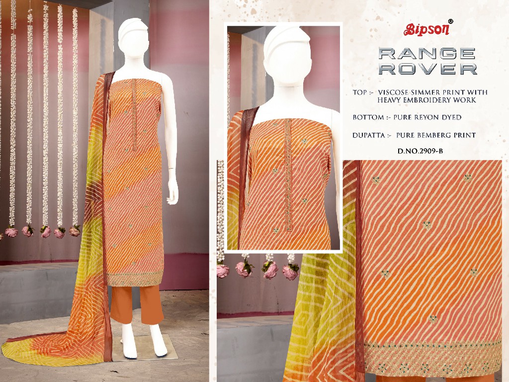 Bipson Range Rover D.no 2909 Wholesale VIscose Simmer With Ethnic Handwork Dress Material