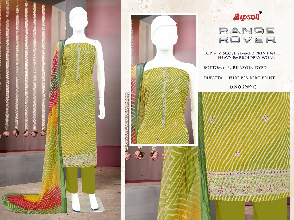 Bipson Range Rover D.no 2909 Wholesale VIscose Simmer With Ethnic Handwork Dress Material