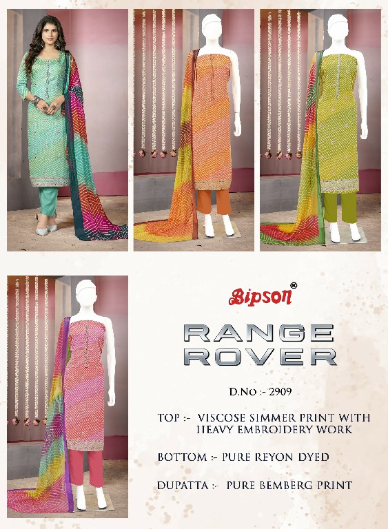 Bipson Range Rover D.no 2909 Wholesale VIscose Simmer With Ethnic Handwork Dress Material