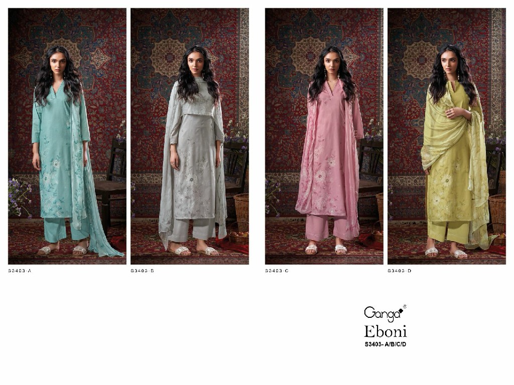Ganga Eboni S3403 Wholesale Cotton Printed With Work Salwar Suits