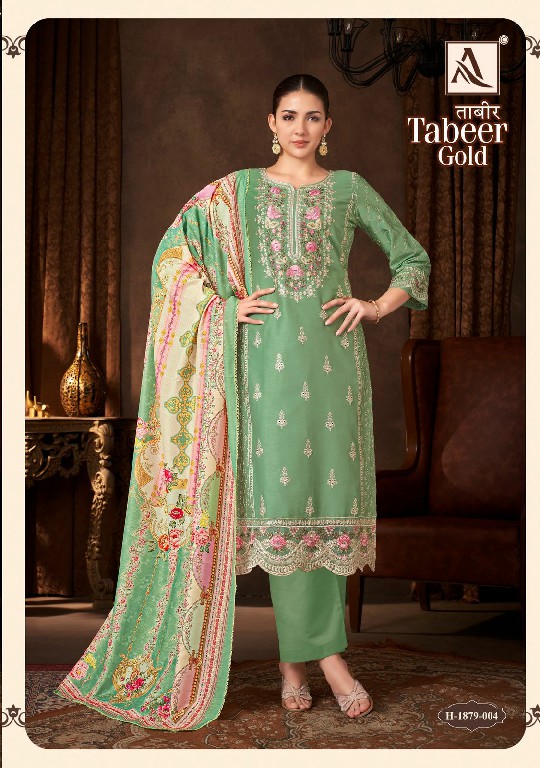 Alok Tabeer Gold Wholesale Pure Zam Cotton With Work Dress Material