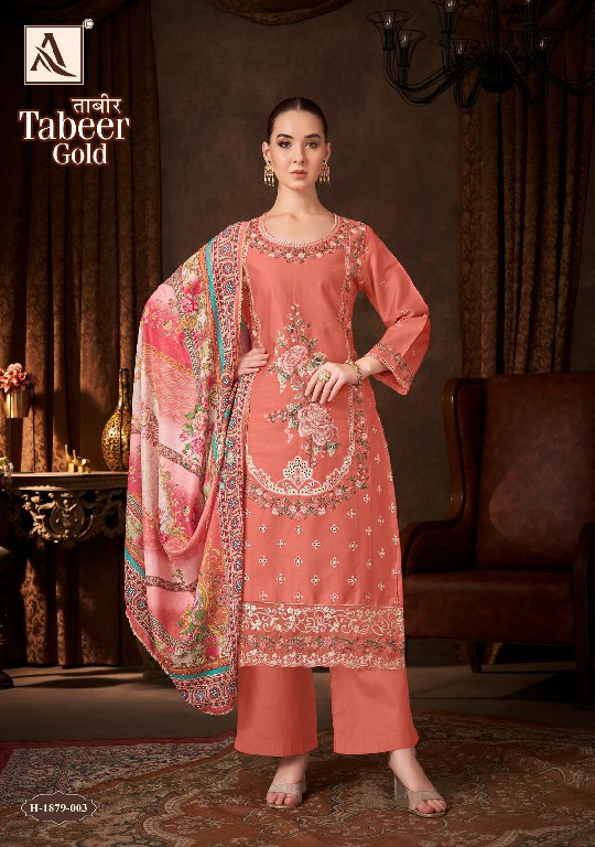 Alok Tabeer Gold Wholesale Pure Zam Cotton With Work Dress Material