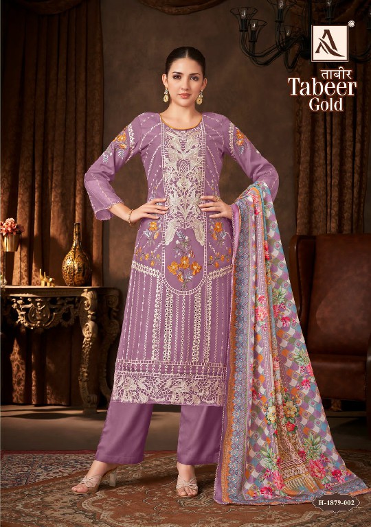 Alok Tabeer Gold Wholesale Pure Zam Cotton With Work Dress Material