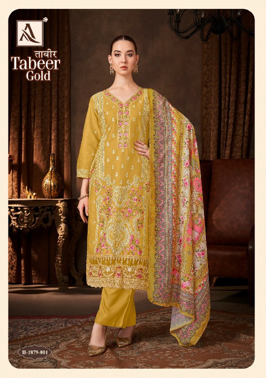 Alok Tabeer Gold Wholesale Pure Zam Cotton With Work Dress Material