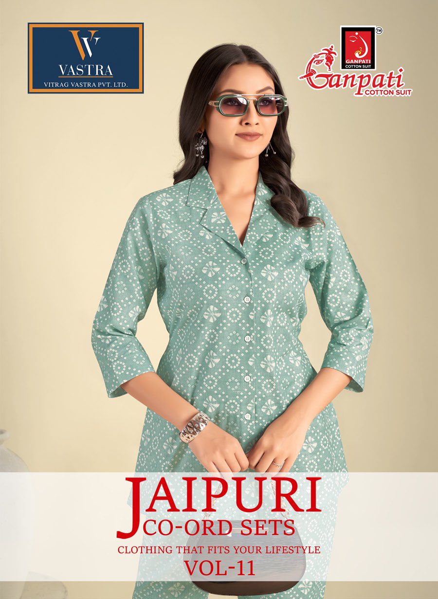 GANPATI COTTON JAIPURI CO-ORD VOL 11 FANCY CORD SET AMAZING DESIGNS TUNICS WITH PANT
