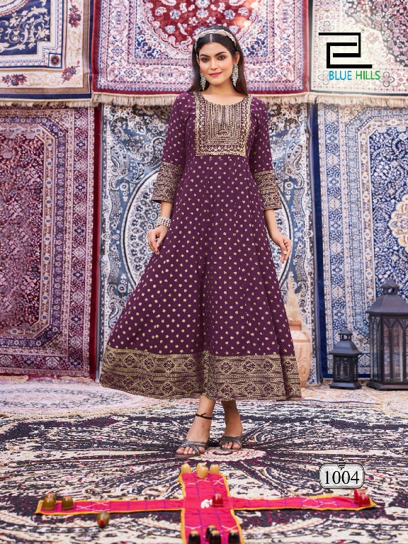 blue hills butterfly rayon anarkali style full stitch big size classic gown sets