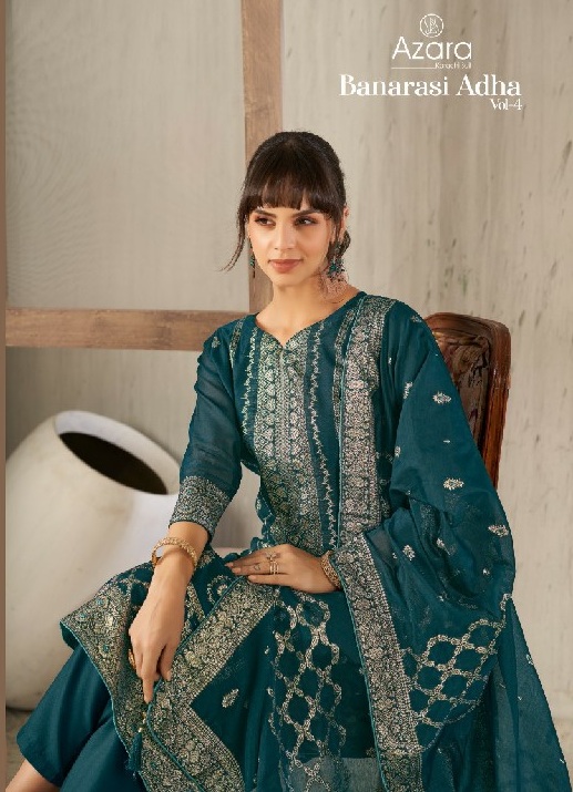 Radhika Azara Banarasi Adha Vol-4 Wholesale Cotton Jacquard With Work Dress Material