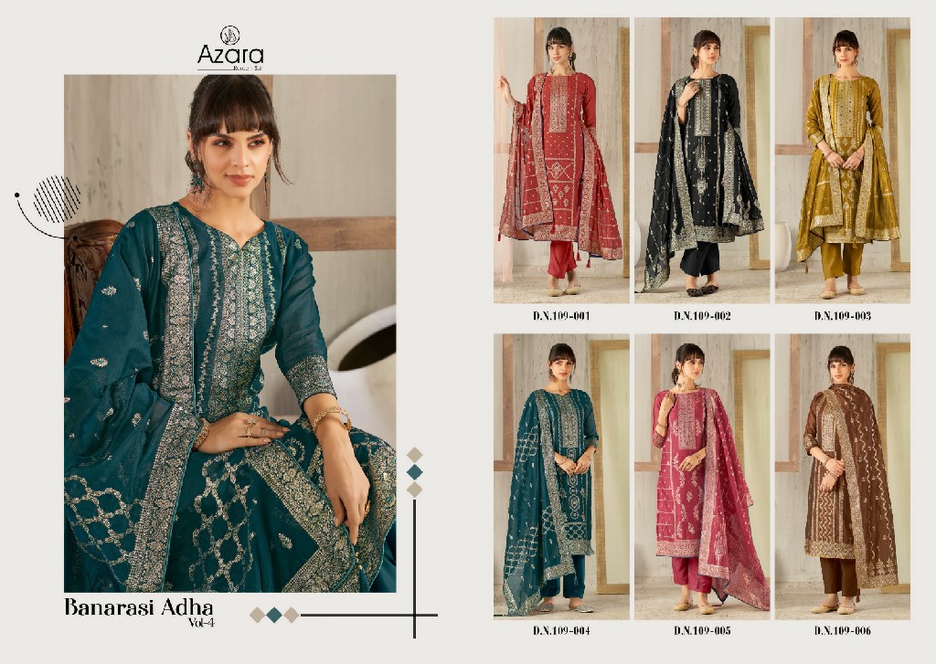 Radhika Azara Banarasi Adha Vol-4 Wholesale Cotton Jacquard With Work Dress Material