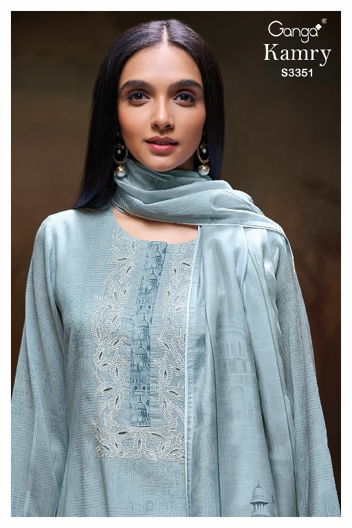 Ganga Kamry S3351 Wholesale Pure Mal Printed With Embroidery Salwar Suits