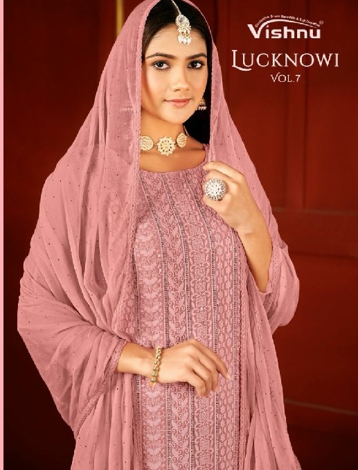 Vishnu Lucknowi Vol-7 Wholesale Fox Georgette Lucknowi Work Dress Material