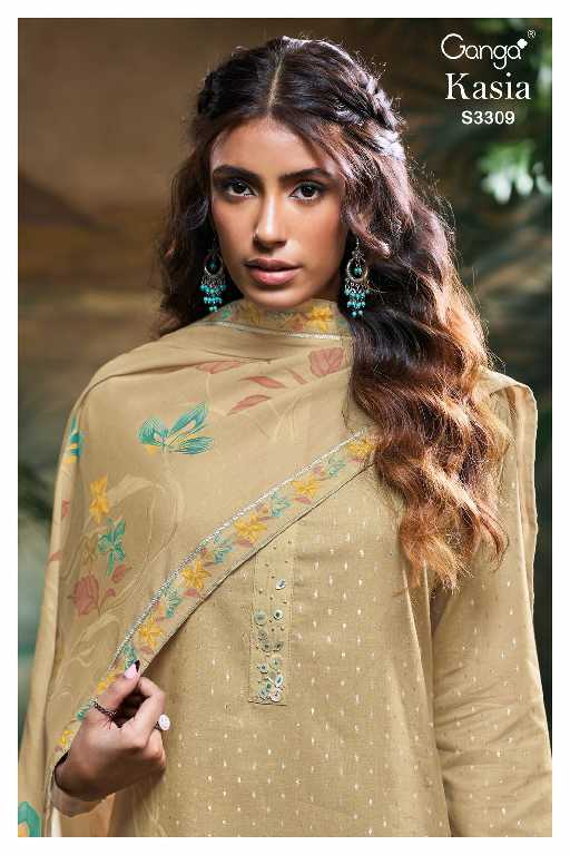 Ganga Kasia S3309 Wholesale Cotton Jacquard With Work Salwar Suits