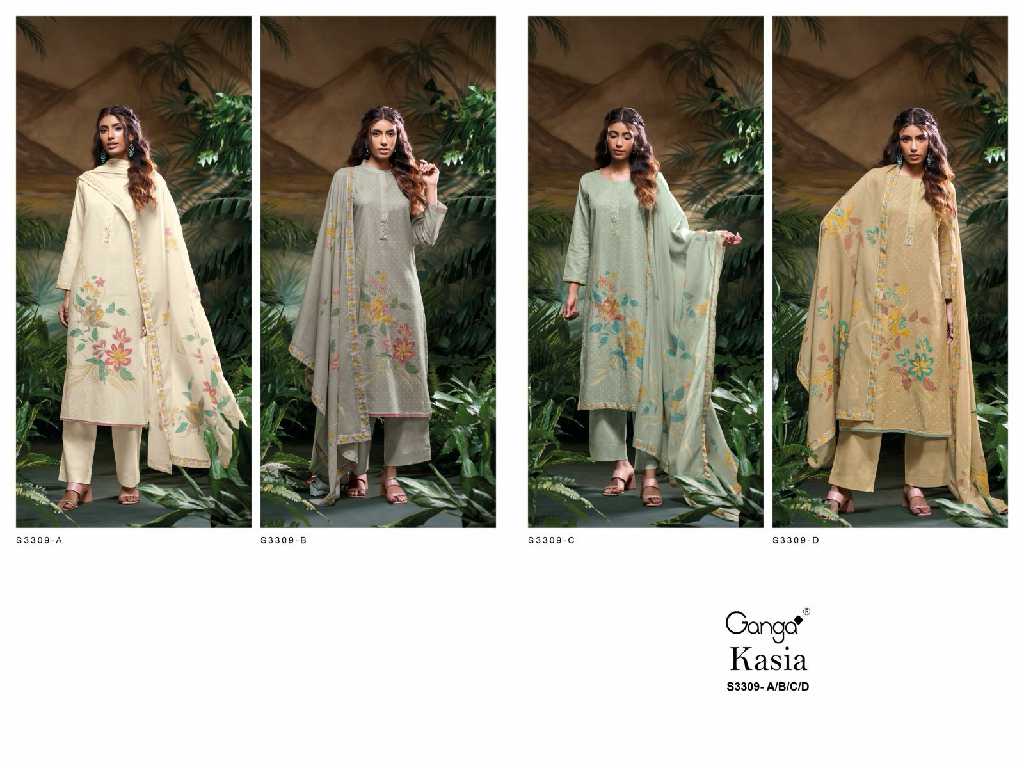 Ganga Kasia S3309 Wholesale Cotton Jacquard With Work Salwar Suits