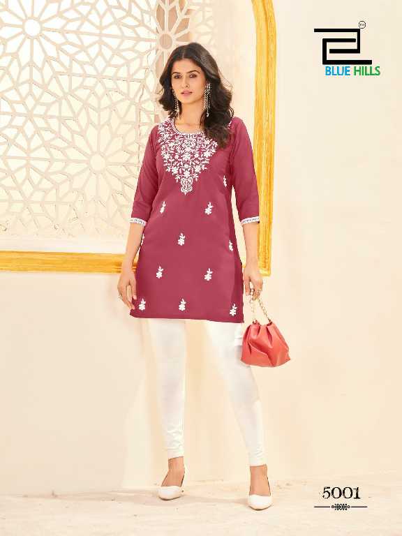 Blue Hills Amelia Vol-5 Wholesale 14kg Reyon Lucknowi Work Short Tops
