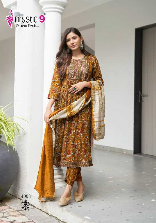 Mystic 9 Black Beauty Vol-4 Wholesale Nyra Stitched Kurtis With Pant And Dupatta