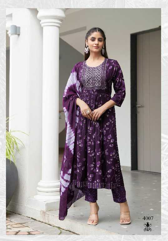 Mystic 9 Black Beauty Vol-4 Wholesale Nyra Stitched Kurtis With Pant And Dupatta