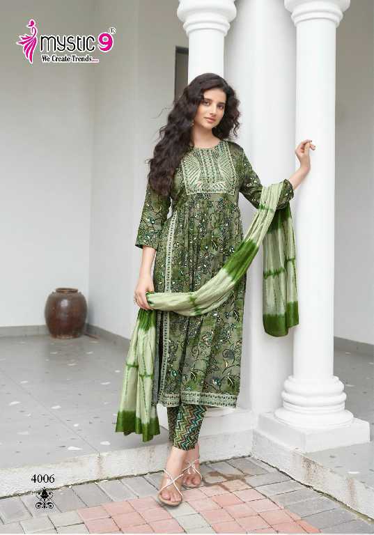 Mystic 9 Black Beauty Vol-4 Wholesale Nyra Stitched Kurtis With Pant And Dupatta