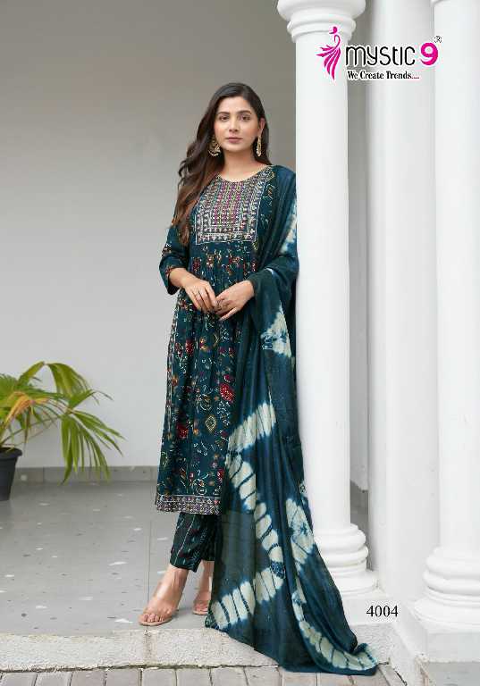 Mystic 9 Black Beauty Vol-4 Wholesale Nyra Stitched Kurtis With Pant And Dupatta