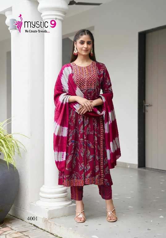 Mystic 9 Black Beauty Vol-4 Wholesale Nyra Stitched Kurtis With Pant And Dupatta