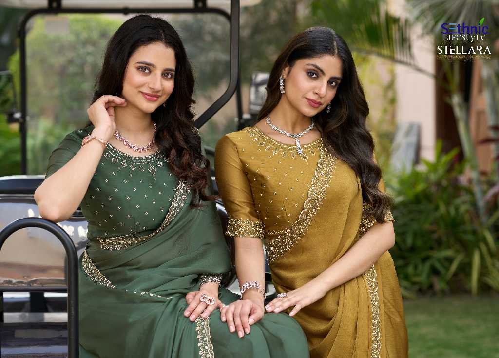 Sethnic Stellara Wholesale Satin Chiffon Party Wear Indian Sarees