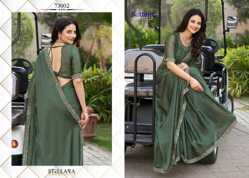 Sethnic Stellara Wholesale Satin Chiffon Party Wear Indian Sarees