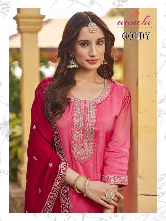 Aanchi Goldy Wholesale 3 Piece Set Straight Concept Readymade Suits