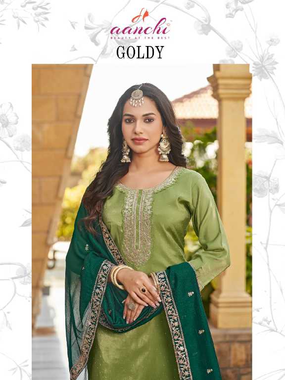 Aanchi Goldy Wholesale 3 Piece Set Straight Concept Readymade Suits