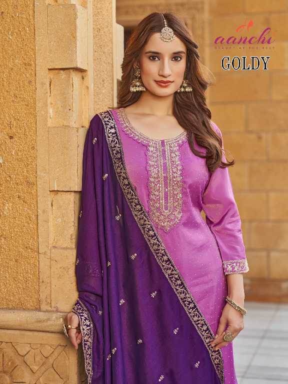 Aanchi Goldy Wholesale 3 Piece Set Straight Concept Readymade Suits