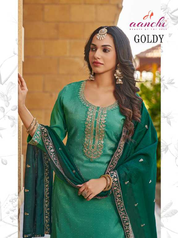 Aanchi Goldy Wholesale 3 Piece Set Straight Concept Readymade Suits