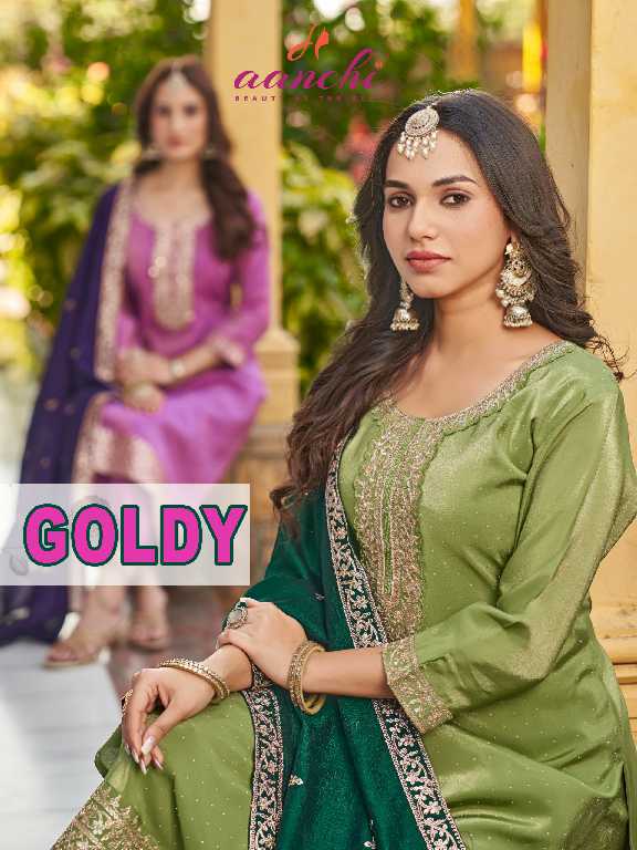 Aanchi Goldy Wholesale 3 Piece Set Straight Concept Readymade Suits
