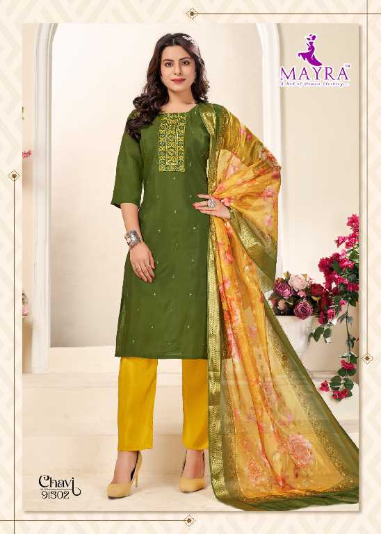 Mayra Chavi Wholesale Roman Silk Kurti With Pant And Dupatta