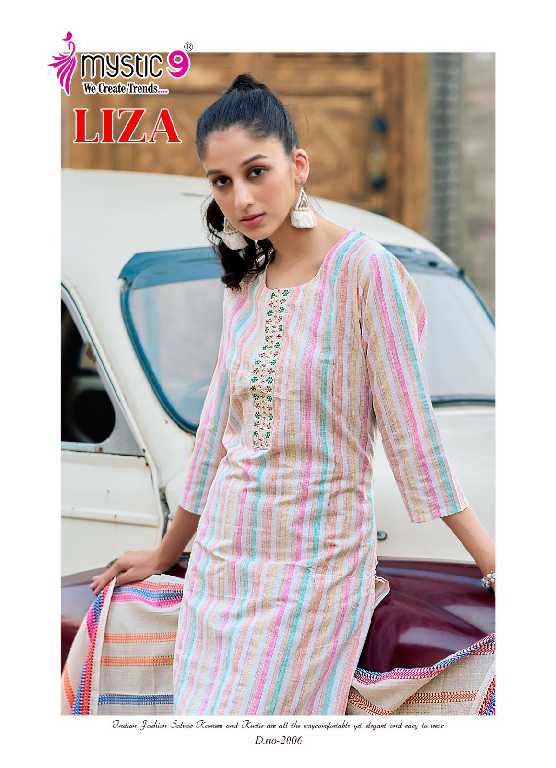 Mystic 9 Liza Vol-2 Wholesale Cotton Handloom Straight Cut Tops With Pant And Dupatta